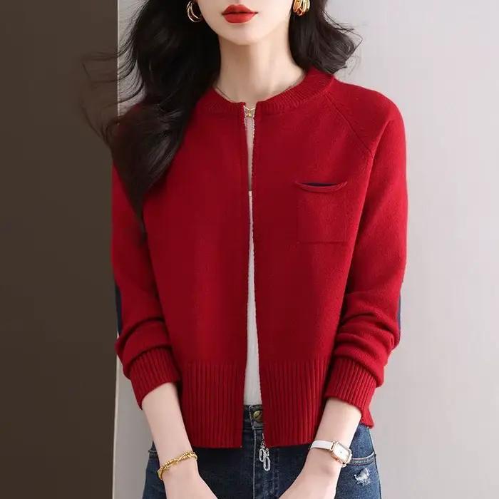 Printemps automne femme vêtements fermeture éclair hauts courts