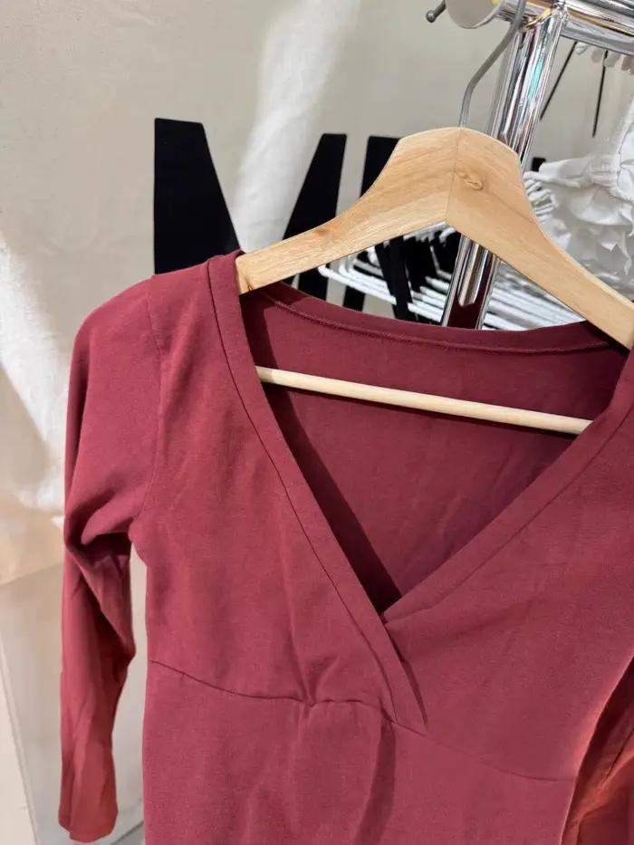 T-shirts à manches longues bordeaux pour femme