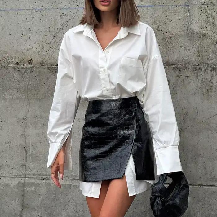 Ensemble de chemises blanches bywindto pour femmes, design ample et élégant avec joints à la taille, matériau polyester, style bureau dame, saison automne-hiver