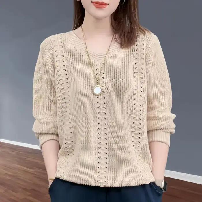 Pull en polyester à col en V pour femme, style tendance, coupe ample, idéal pour l'automne et l'hiver, occasions spéciales et tenues quotidiennes