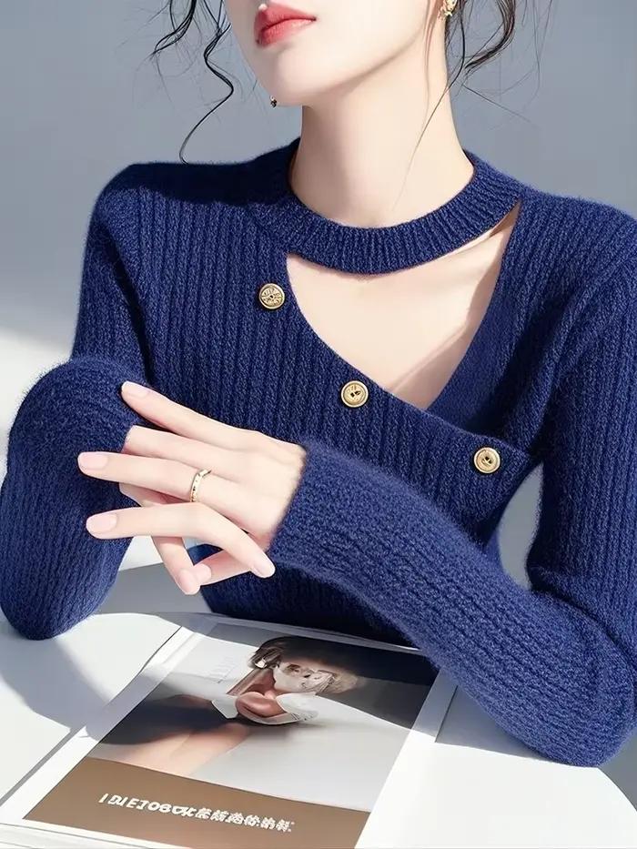 Haut en tricot à col en v pour femmes