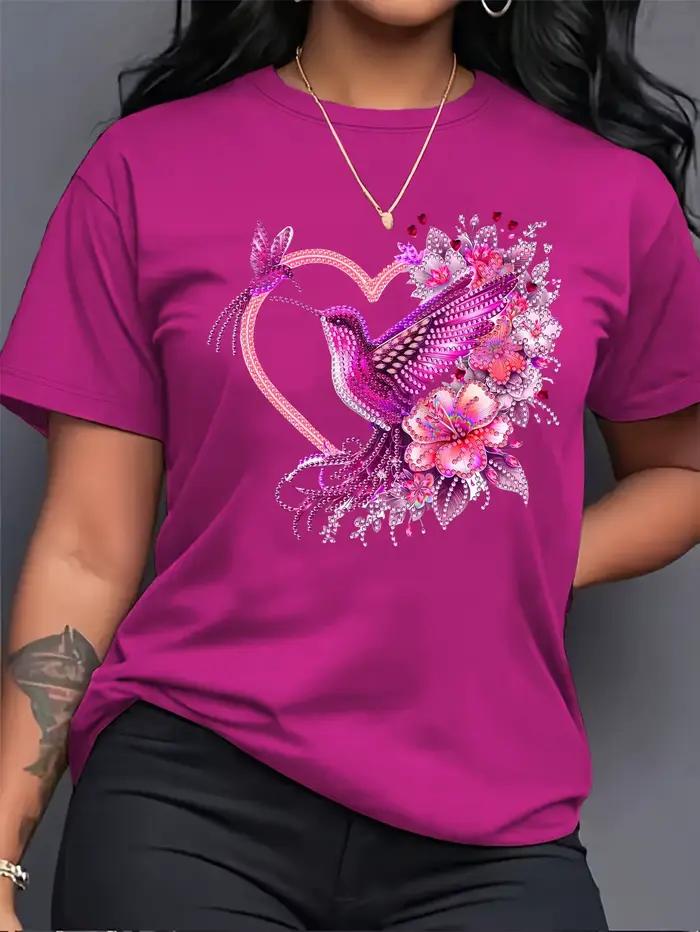 T-shirt pour femme Floral Hummingbird Heart - Motif Boho