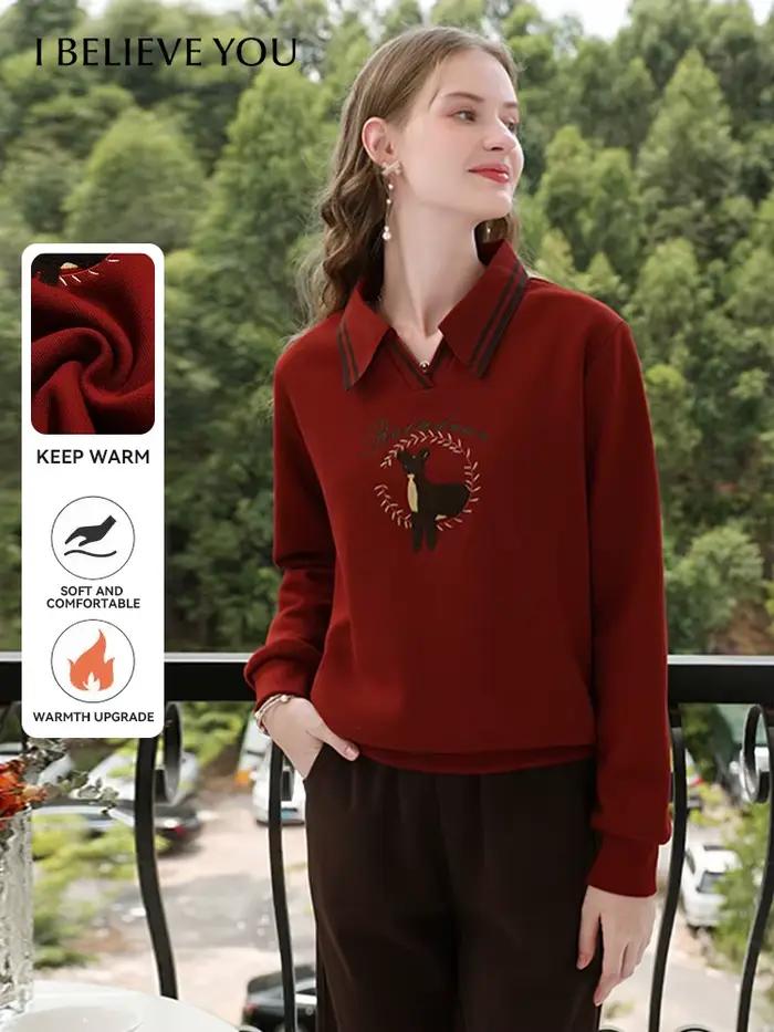 Pull Brodé Rouge I BELIEVE YOU Élégant pour Femmes Occasions Spéciales Bureau Automne Hiver
