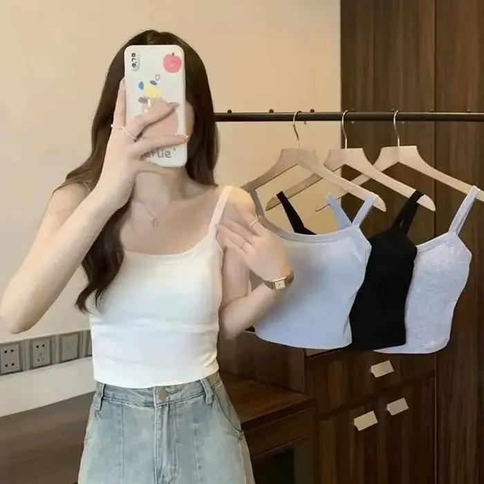 Camisole junior décontractée en coton polyester courte hauteur élastique pour femmes junior été style casual couleurs variées occasions quotidiennes et soirées