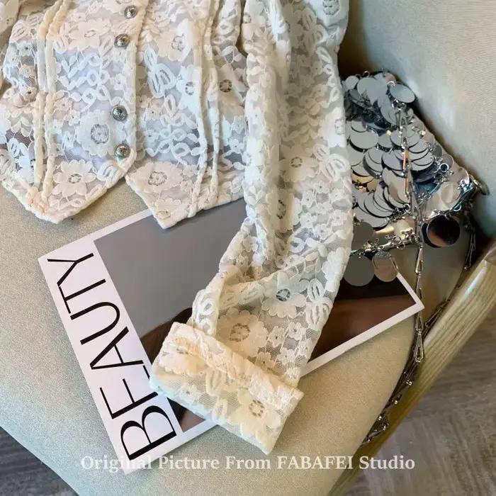 Chemisier femme chemises et chemisiers dentelle crocheté manches à bulles chemise