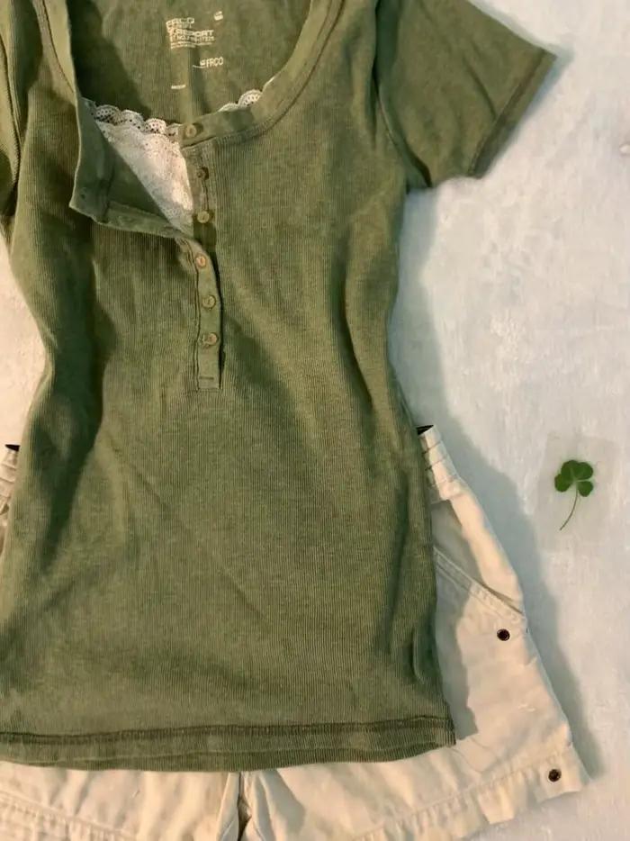 T-shirt vert olive punk pour femme, vêtements vintage streetwear gothique tendance, coupe slim crop top esthétique t-shirts Y2K