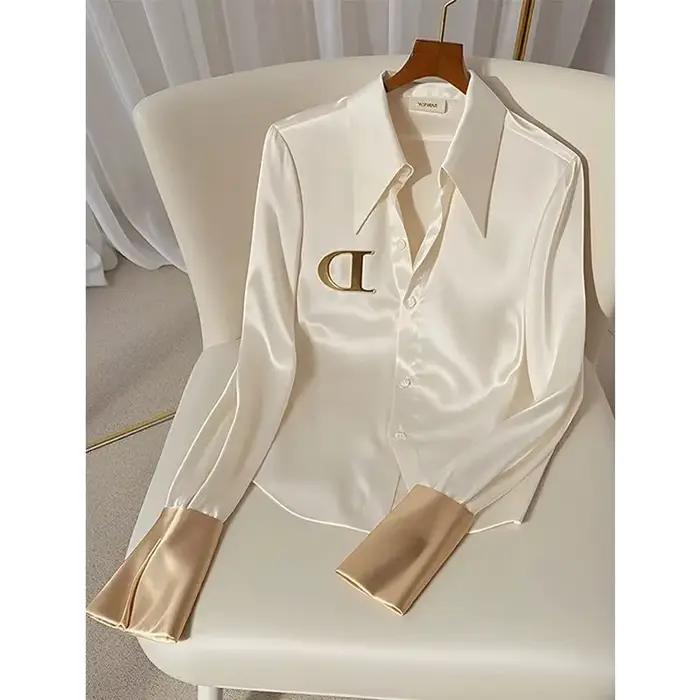 2024 chemise blanche femme Design Sense printemps automne mode lettre à manches longues dessus