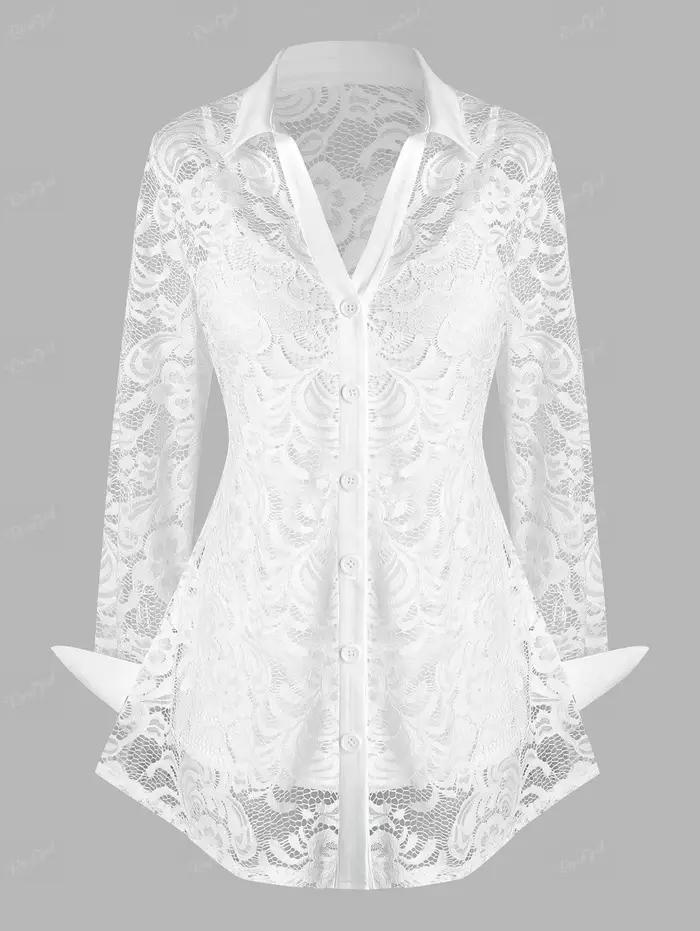 Ensemble T-shirt et débardeur en dentelle transparente à fleurs pour femme grande taille, décontracté, col en V, polyester et élasthanne, automne-hiver