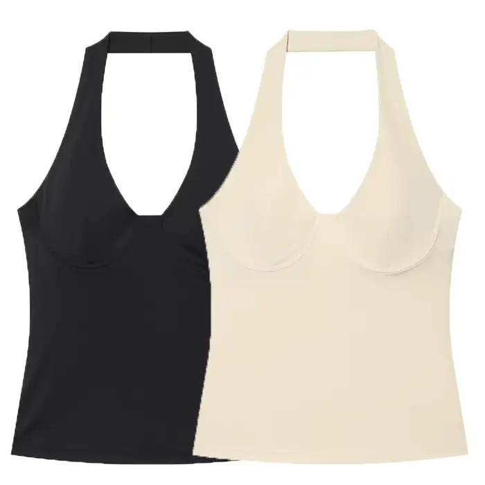 Haut dos nu sans manches pour femme élégant bustier débardeur polyester ajusté corset festival de musique soirée tenue de nuit