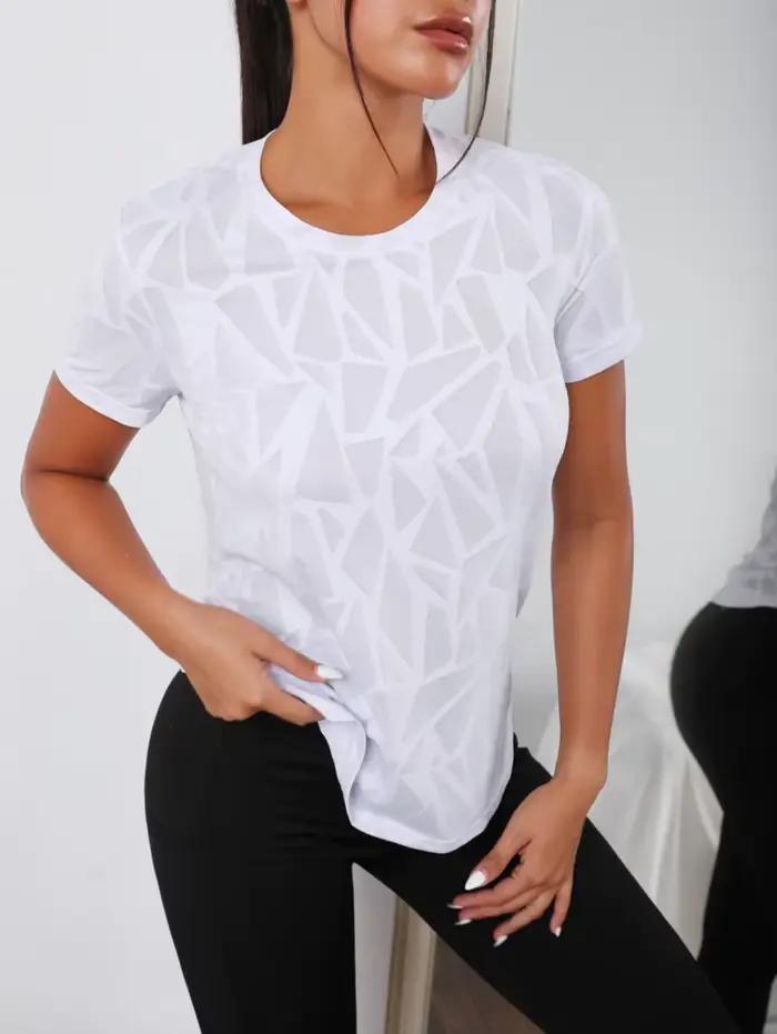 T-shirt chic à imprimé géométrique pour femme style décontracté polyesters et élasthanne pour l'été occaions spéciales