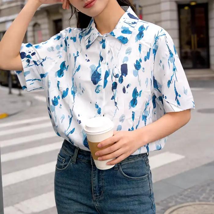 Chemise à manches courtes boutonnée pour femme