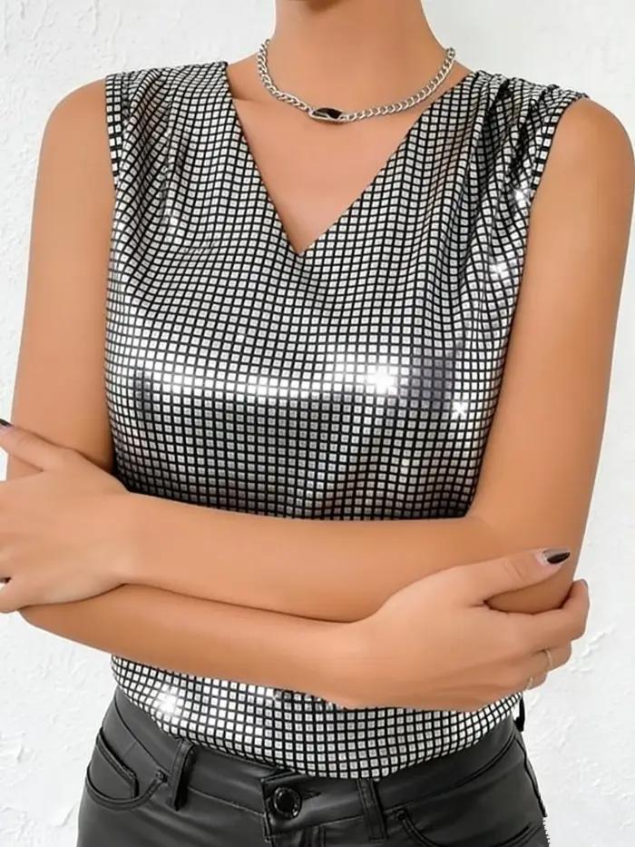 Gilet argenté à col en v pour femmes