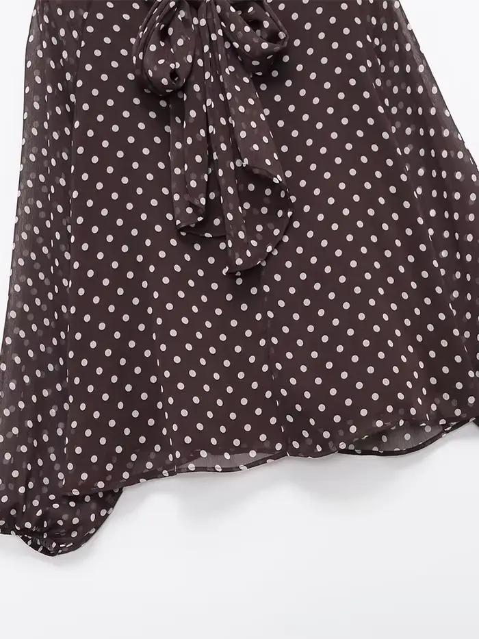 Chemisier Femme Imprimé Pois Nouvelle Collection Printemps 2026 – Blouse Élégante à Nœud Papillon et Volants Manches Longues Coupe Ample 