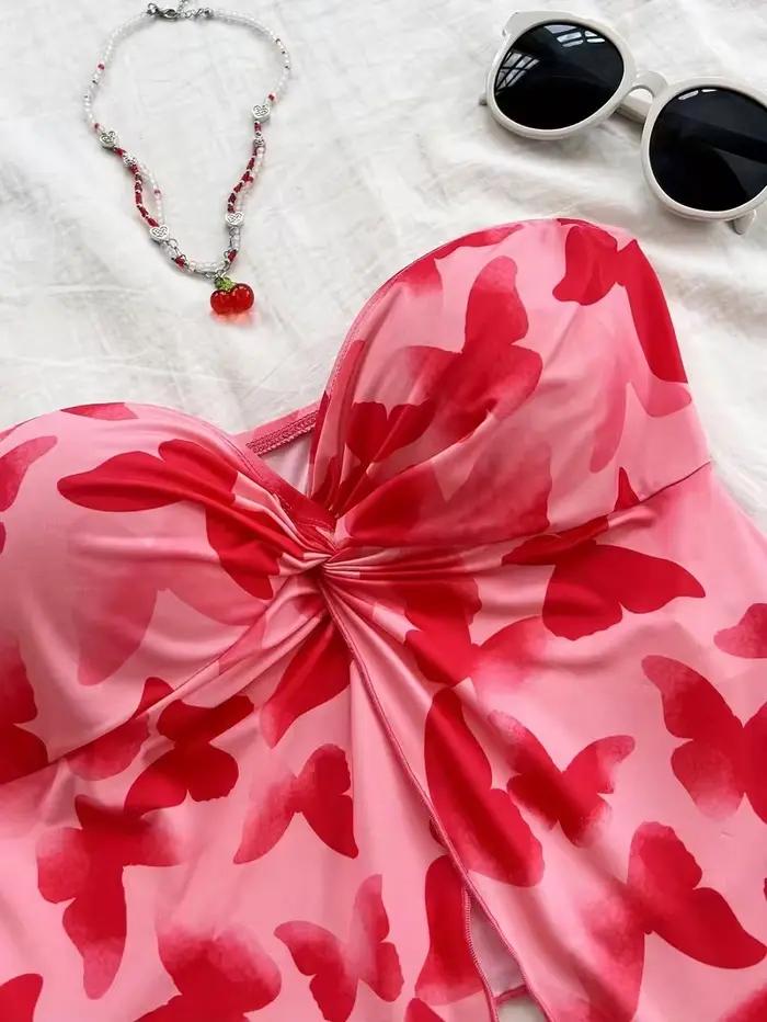 Top court, haut tube imprimé papillon pour femme, idéal pour les festivals d'été