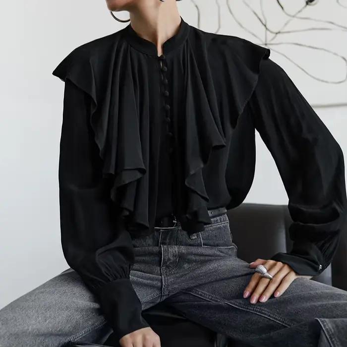 Chemisier à manches longues et col haut pour femme