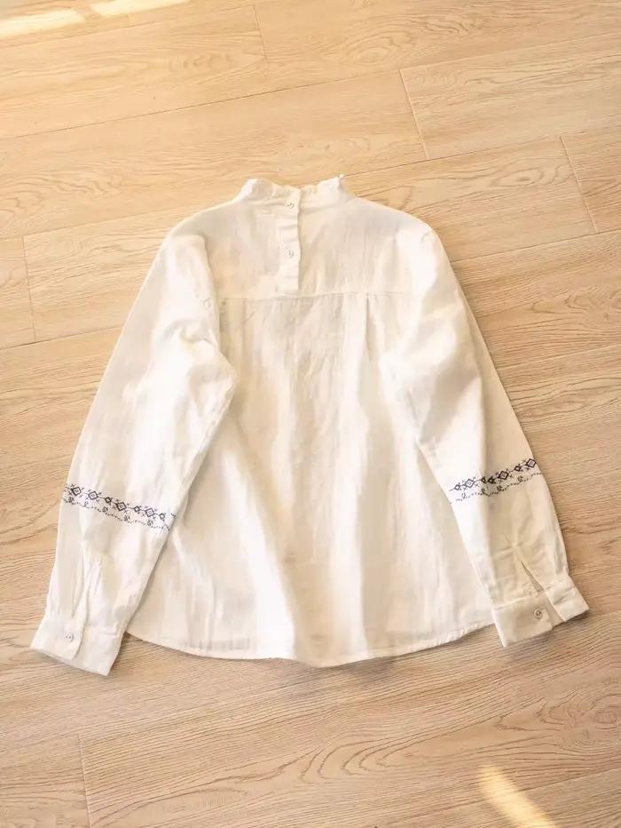 Chemises et chemisiers blancs brodés en fil de coton pour femmes