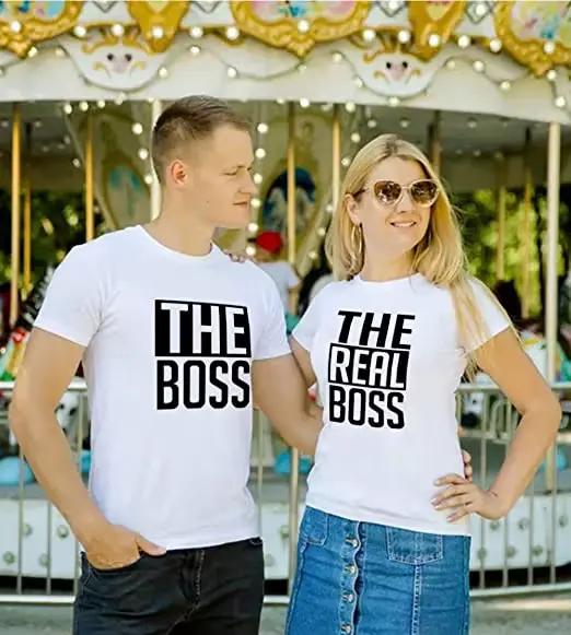 T-shirt The Boss & The Real Boss en coton et polyester pour hommes et femmes, élégant et confortable pour toutes les saisons