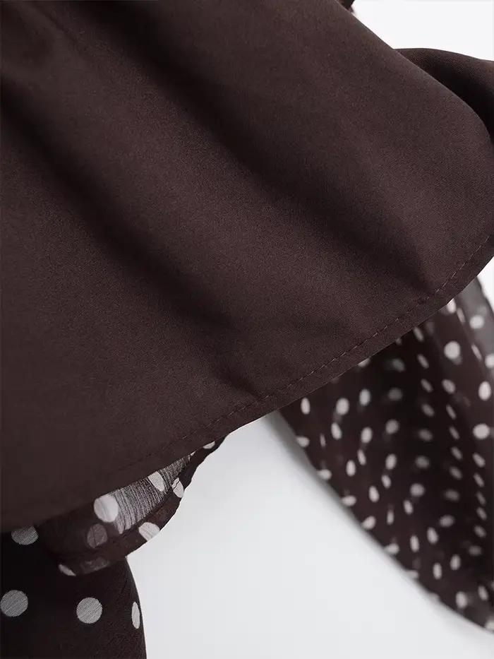 Chemisier Femme Imprimé Pois Nouvelle Collection Printemps 2026 – Blouse Élégante à Nœud Papillon et Volants Manches Longues Coupe Ample 