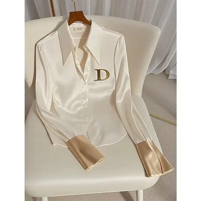 2024 chemise blanche femme Design Sense printemps automne mode lettre à manches longues dessus