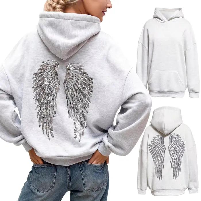 Sweat-shirt à paillettes ailes d'ange pour femme