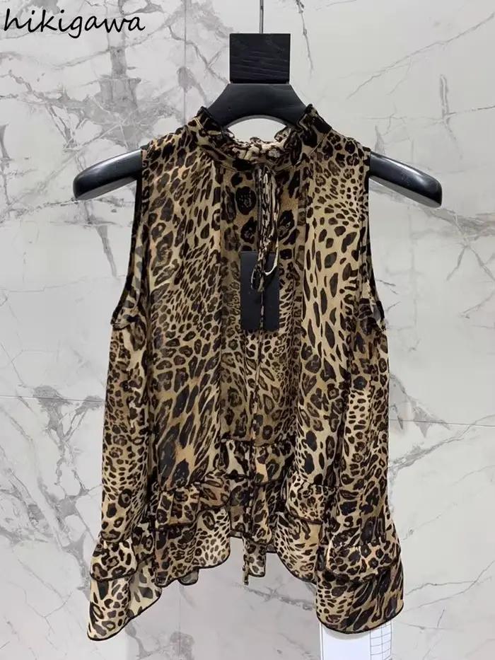 Chemisier imprimé léopard pour femmes en mousseline De soie sans manches chemises amples 2025 Blusas Mujer De Moda tempérament hauts Chic Blouses d'été