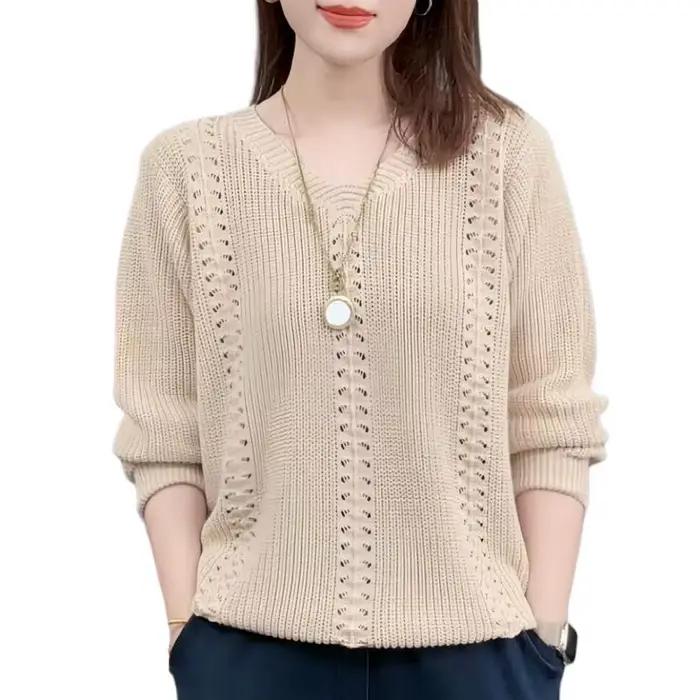 Pull en polyester à col en V pour femme, style tendance, coupe ample, idéal pour l'automne et l'hiver, occasions spéciales et tenues quotidiennes