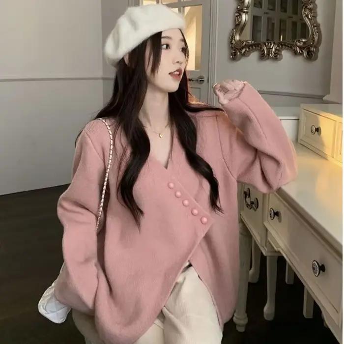 Cardigan femme pull hiver bouton rouge hauts en tricot