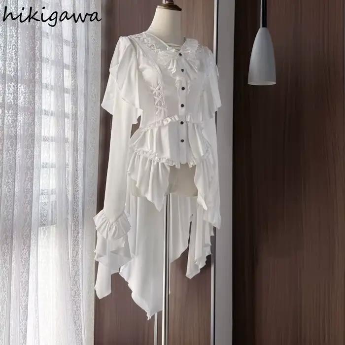 Chemisiers gothiques pour femmes Style Lolita chemises Vintage 2025 Blusas Mujer De Moda mode tunique chemisier irrégulier volants hauts à bandes