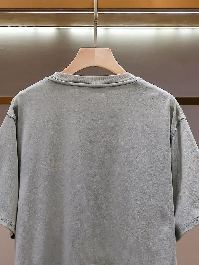 T-shirt décontracté gris à manches courtes pour femme avec strass