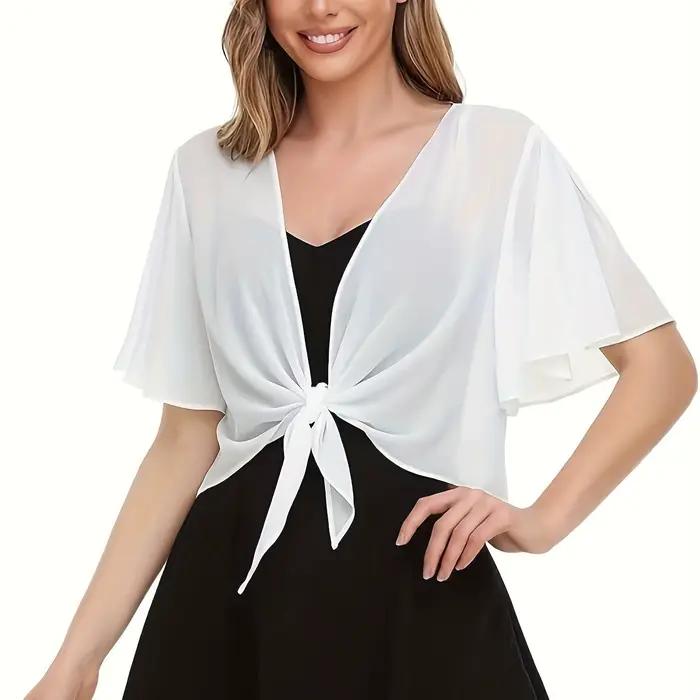 2025 Europe et états-unis nouveau chemisier pour femmes couleur unie cardigan à manches courtes mince cape en