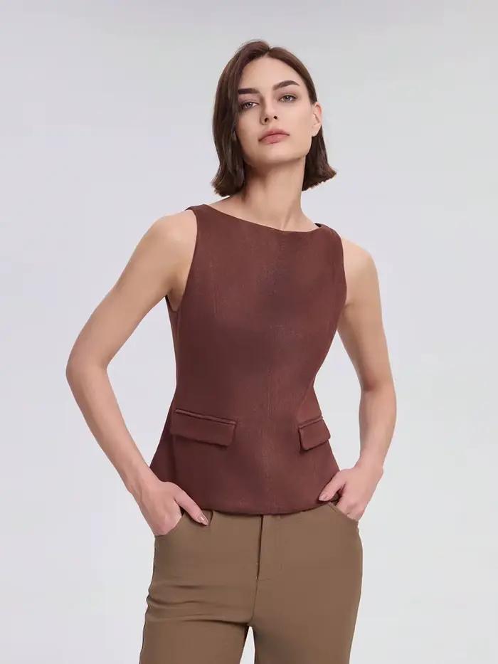Débardeurs en faux daim à rabat pour femmes pour l'été
