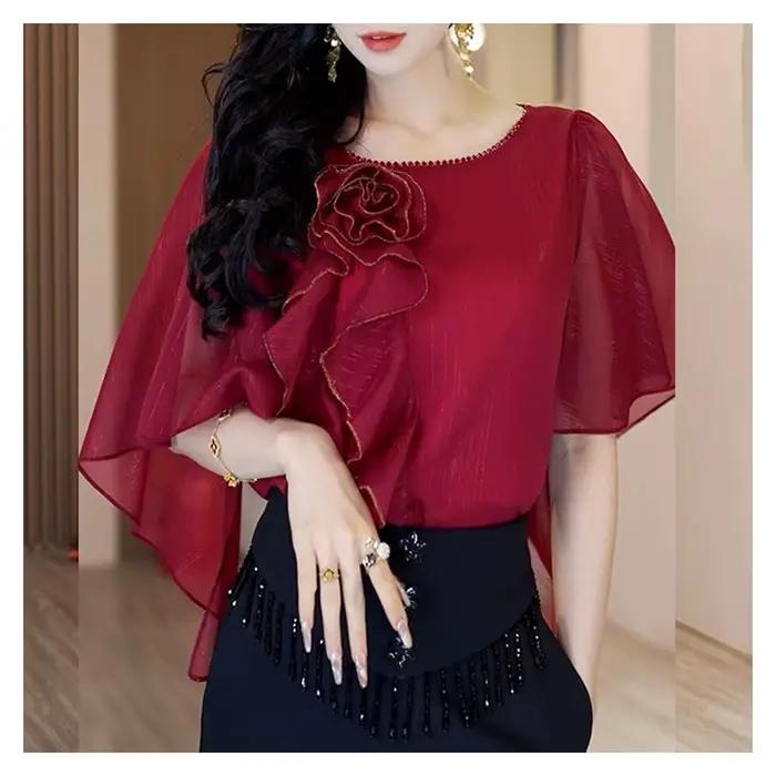 2025 nouvelle chemise en mousseline de soie à sept manches femmes été