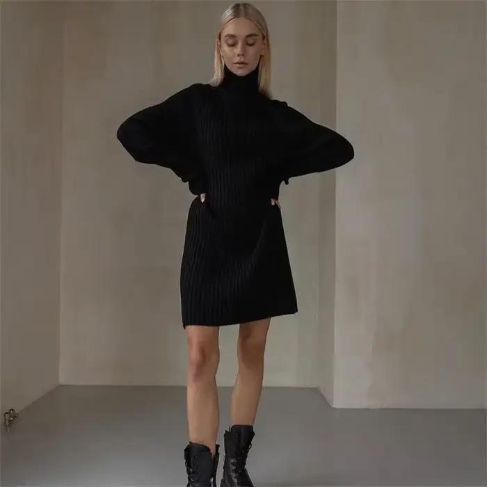Robe pull épaisse tricotée ample et décontractée à col roulé pour femmes automne hiver confortable et élégante
