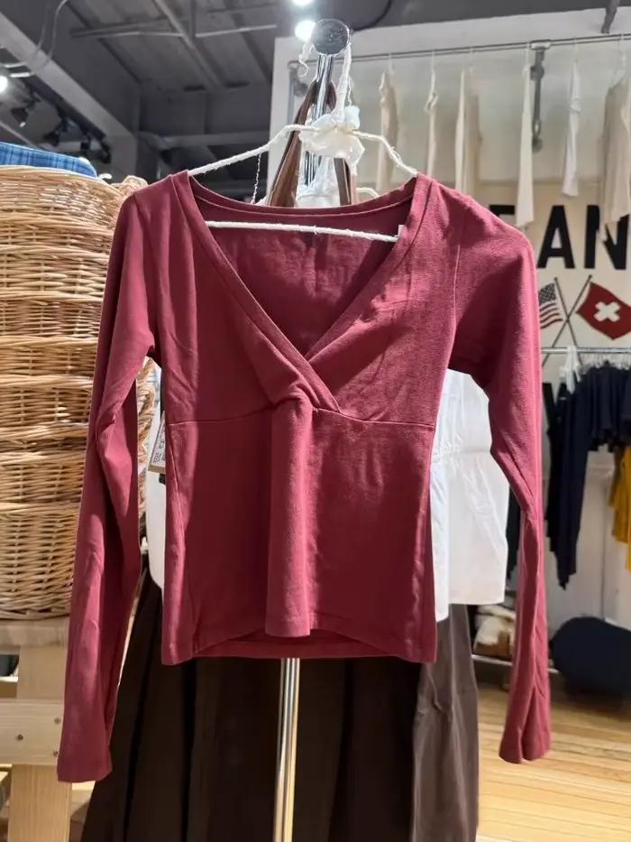 T-shirts à manches longues bordeaux pour femme