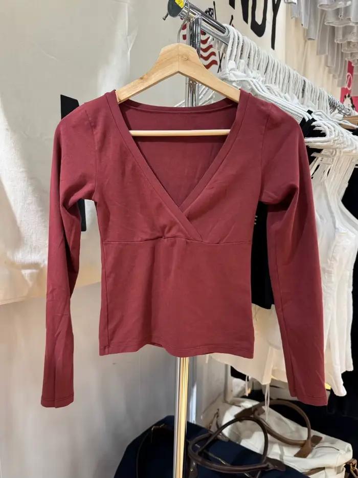 T-shirts à manches longues bordeaux pour femme