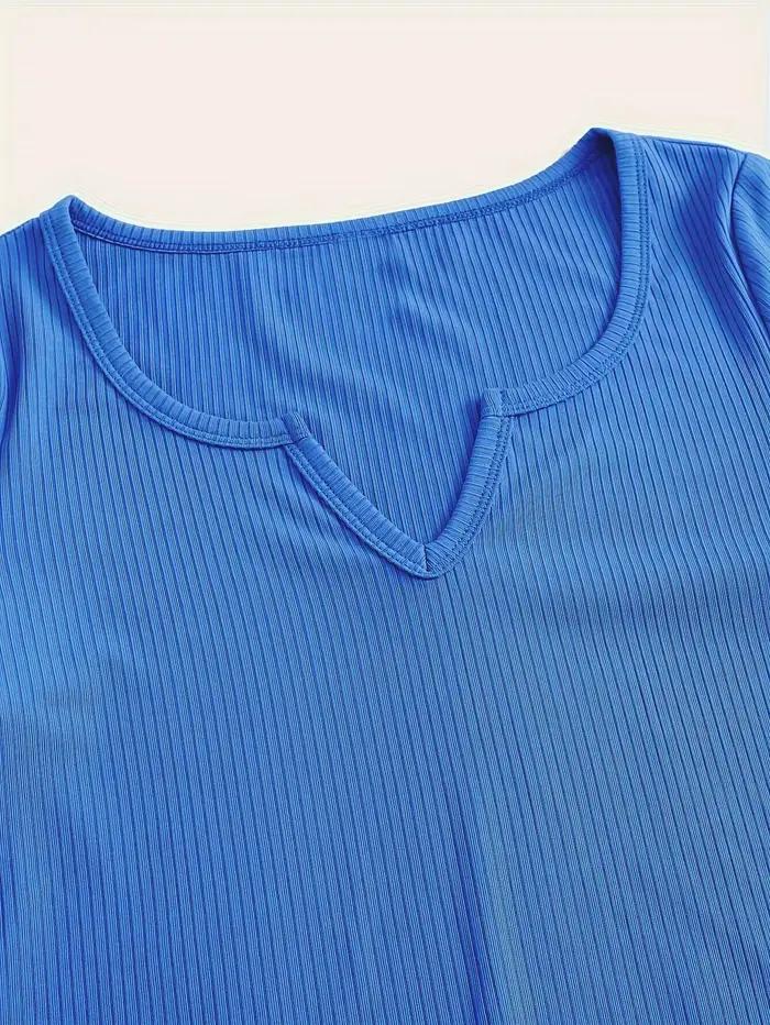 T-shirt court à manches courtes et col cranté pour femme