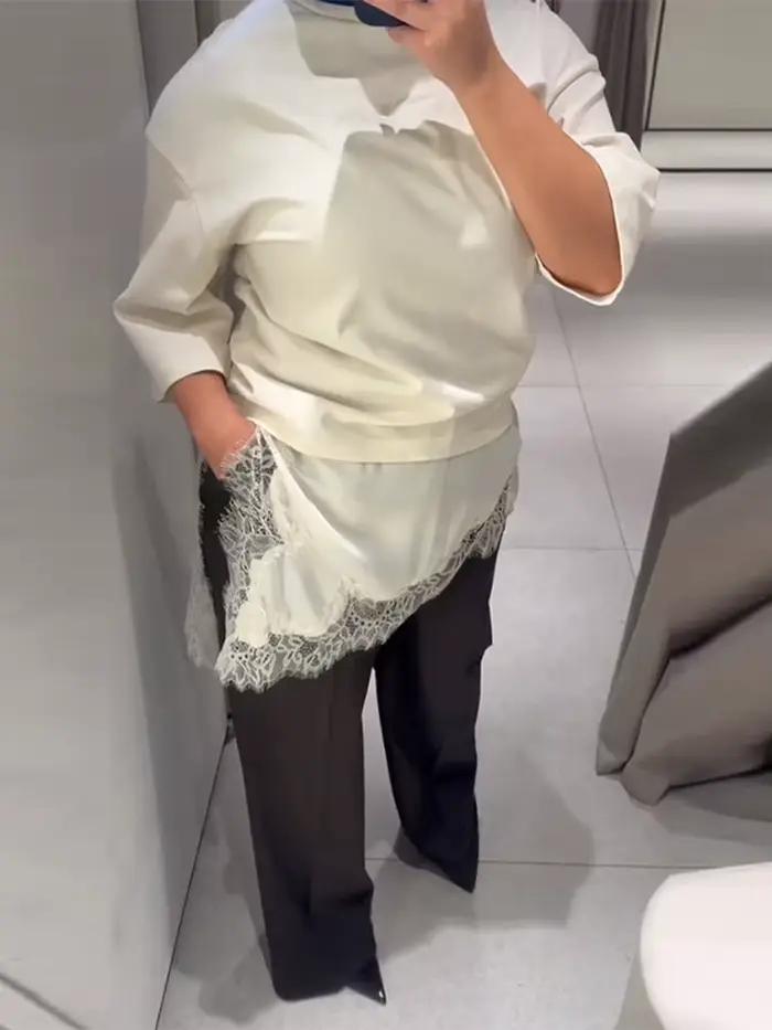 Chemise en Satin à manches évasées et col châle pour femme