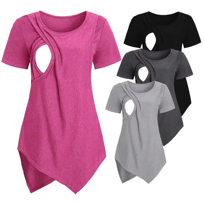 Femmes Blouse maternité décontracté doux hauts d'allaitement T-shirt été à manches courtes vêtements enceintes