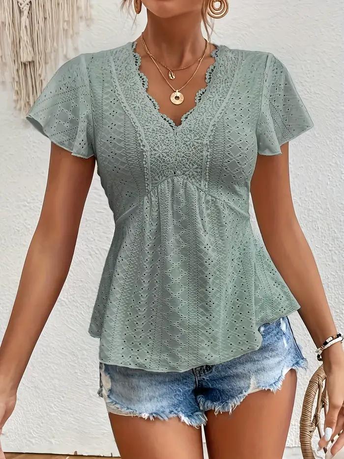T-shirt élégant à col volants pour femmes style français avec bordure en dentelle jupe plissée imprimé floral assorti tenue décontractée occaions spéciales femmes