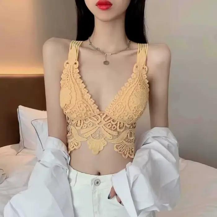 Débardeur en dentelle nylon taille libre pour femmes épaules nues col en V sexy et élégant pour soirées et occasions spéciales