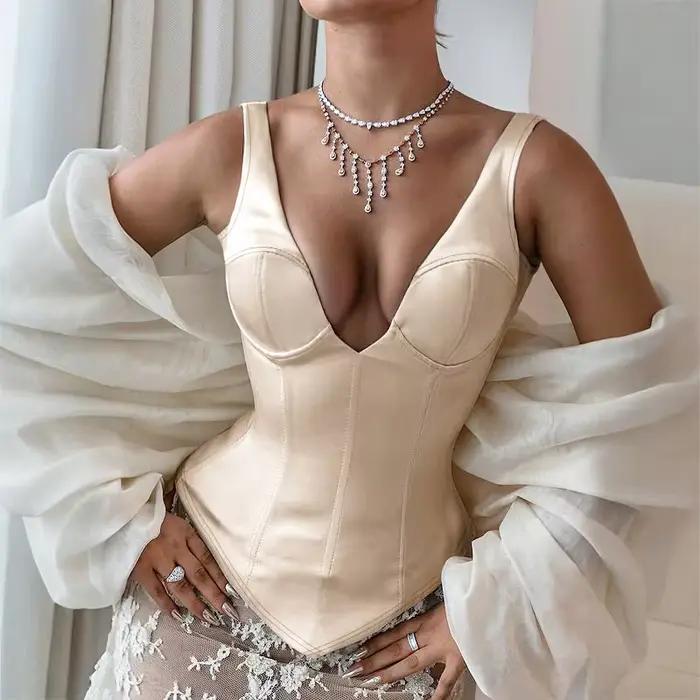 Débardeur Corset en Satin Champagne pour femmes