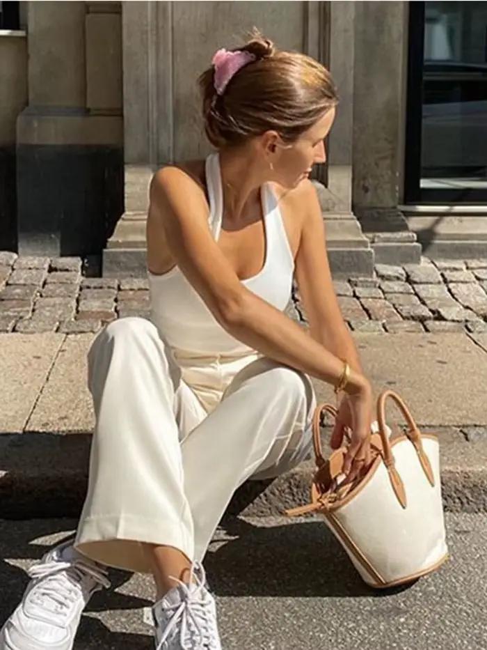 Débardeur dos nu féminin en coton polyester hautement élastique pour femmes style streetwear été 2025