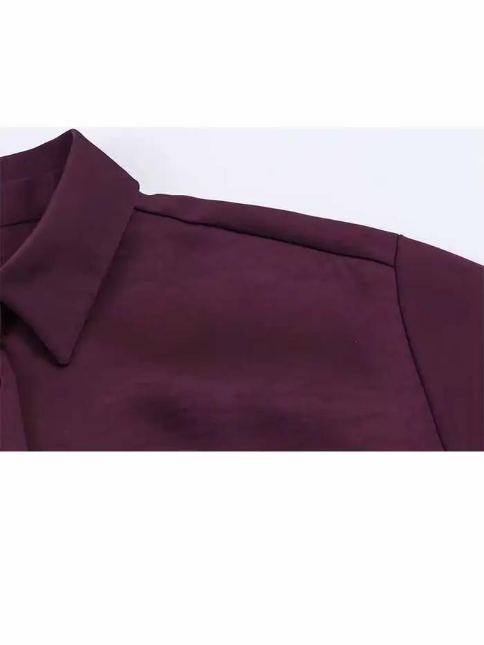 HH femme printemps mode manches longues revers simple boutonnage ballon Version soie Satin Texture hauts courts