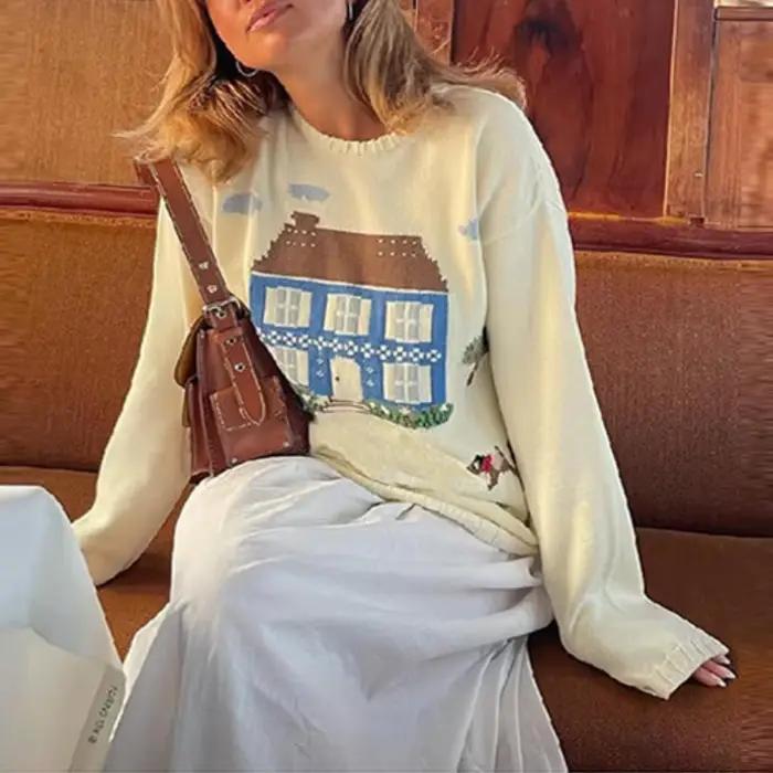  Pull tricoté doux à manches longues pour femme