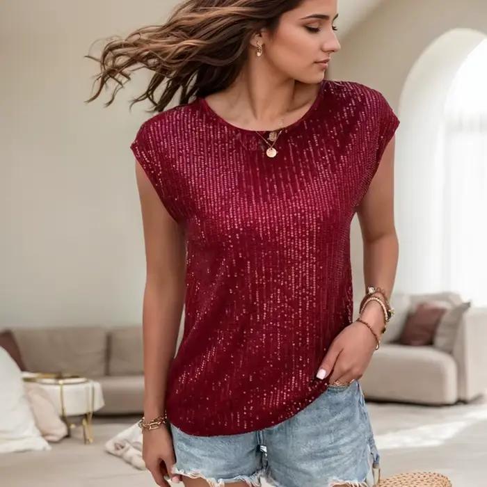 T-shirt brodé à paillettes pour femmes