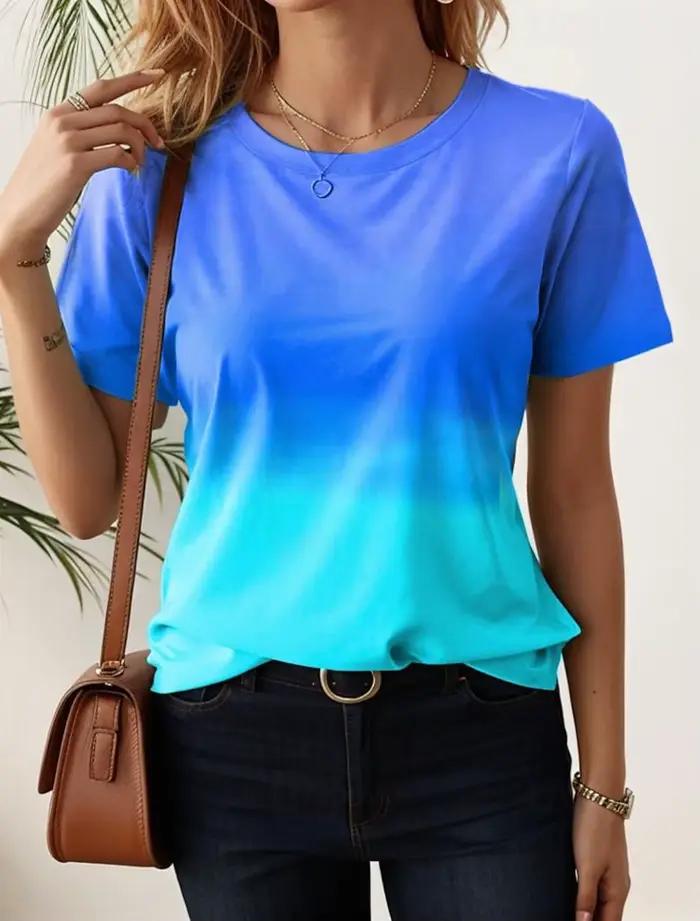T-shirt femme dégradés 3D polyester col rond décontracté printemps été arc-en-ciel style Y2K occassions spéciales