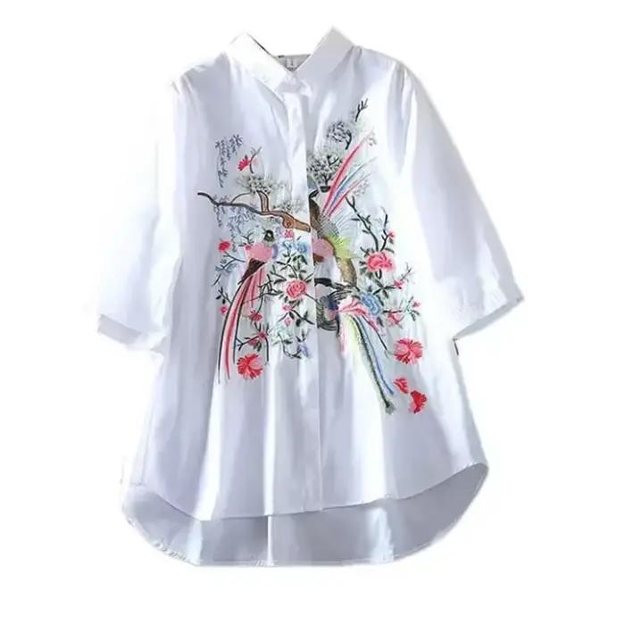 Chemisier d'art de littérature pour femmes chemise chine Blusas Chic broderie fleur Blouses