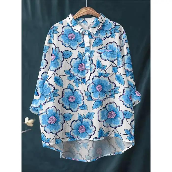Chemisier Hibiscus Tropical Vintage Floral décontracté chemise pour femme ample à manches longues demi-bouton confortable bulle crêpe matériel haut
