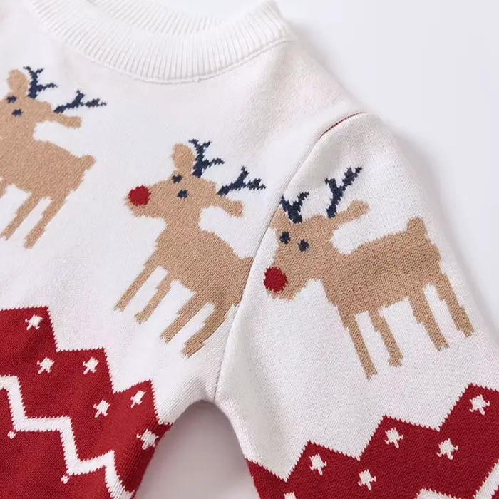 Pull de Noël Wapiti imprimé en coton et polyester pour enfants et adultes, ensemble familial assorti pour les occasions spéciales