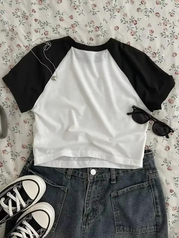 Sexy recadrée guitare musique CatT chemise imprimé haut court à manches courtes col rond T-shirt pour les femmes décontracté printemps été vêtements